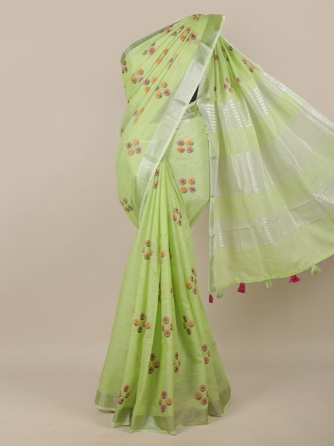 

Pothys Green & Pink Floral Linen Blend Saree