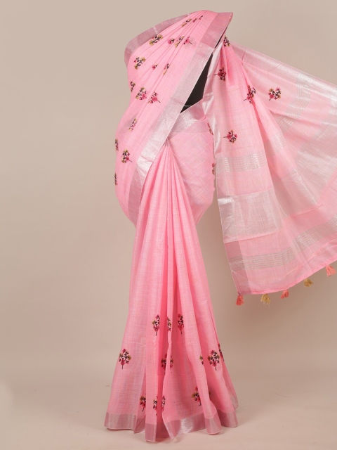 

Pothys Pink Floral Linen Blend Saree