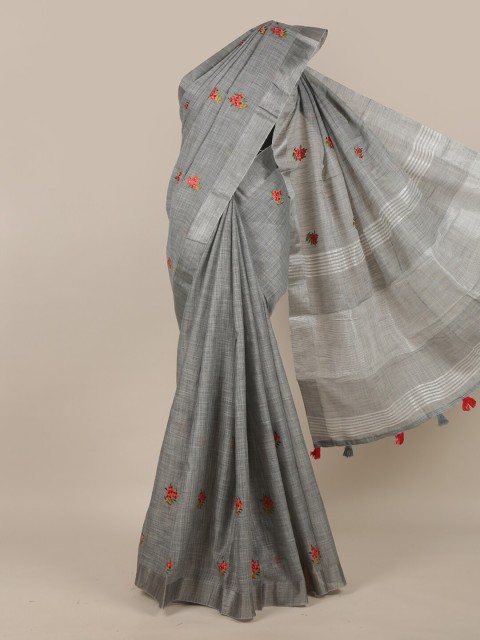 

Pothys Grey & Red Floral Printed Linen Blend Saree