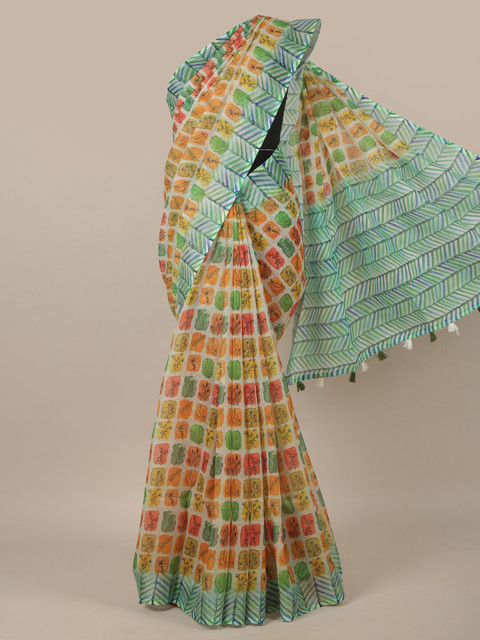 

Pothys Green & Yellow Ethnic Motifs Printed Jute Silk Saree