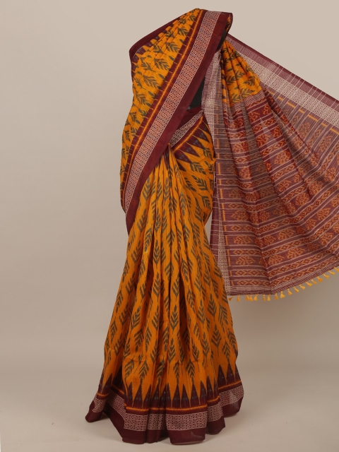 

Pothys Yellow & Brown Geometric Printed Saree