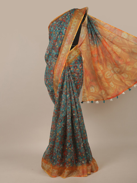 

Pothys Women Green Floral Printed Jute Silk Saree
