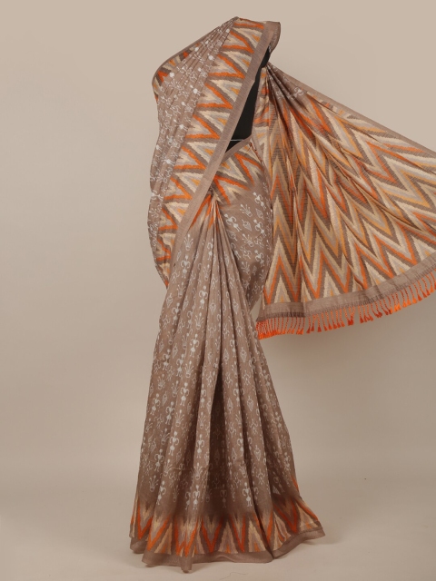 

Pothys Brown & White Printed Jute Silk Saree