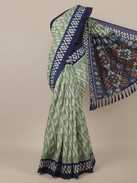 

Pothys Green & White Ethnic Motifs Jute Silk Saree