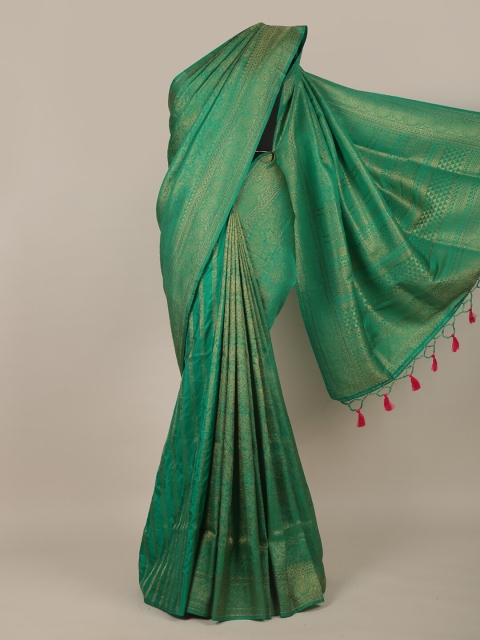 

Pothys Green & Gold-Toned Woven Design Zari Jute Silk Saree