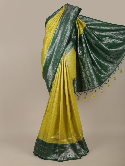 

Pothys Lime Green & Silver-Toned Woven Design Jute Silk Saree