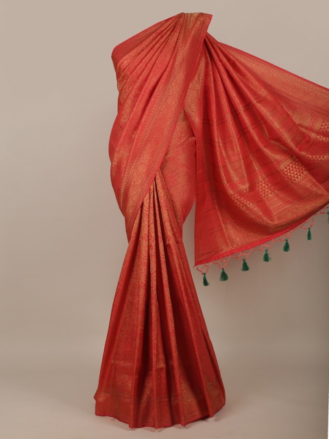 

Pothys Red & Gold-Toned Woven Design Zari Jute Silk Saree