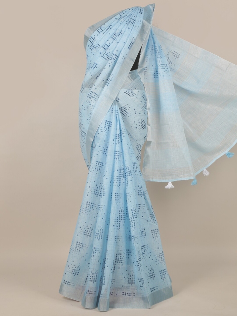 

Pothys Blue & Silver-Toned Linen Blend Saree