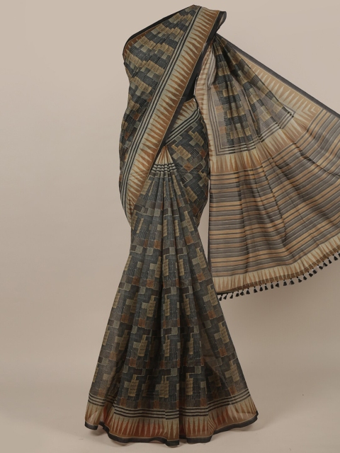 

Pothys Black & Brown Jute Silk Saree