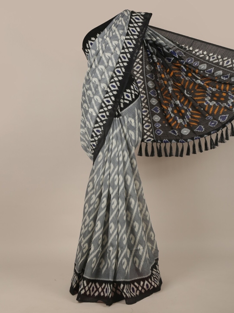 

Pothys Women Grey Printed Jute Silk Saree