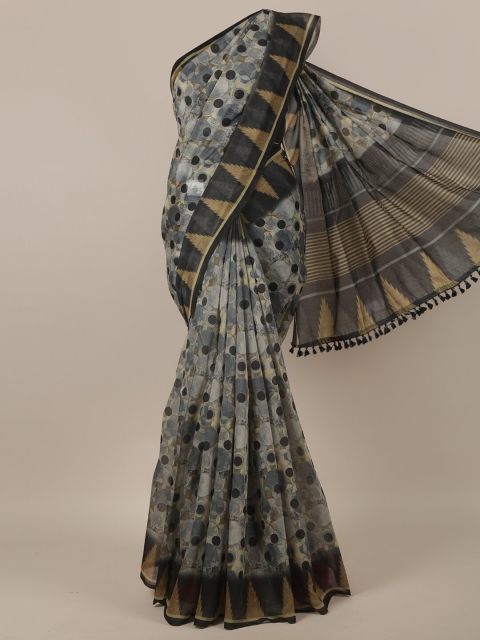 

Pothys Grey & Brown Geometric Jute Silk Saree