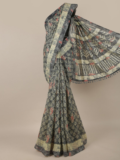 

Pothys Grey & Beige Ethnic Motifs Jute Silk Saree