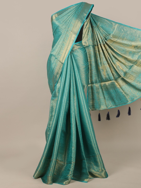 

Pothys Blue & Gold-Toned Woven Design Zari Jute Silk Saree