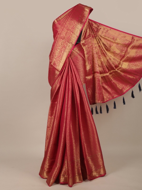 

Pothys Magenta & Gold-Toned Ethnic Motifs Zari Jute Silk Saree