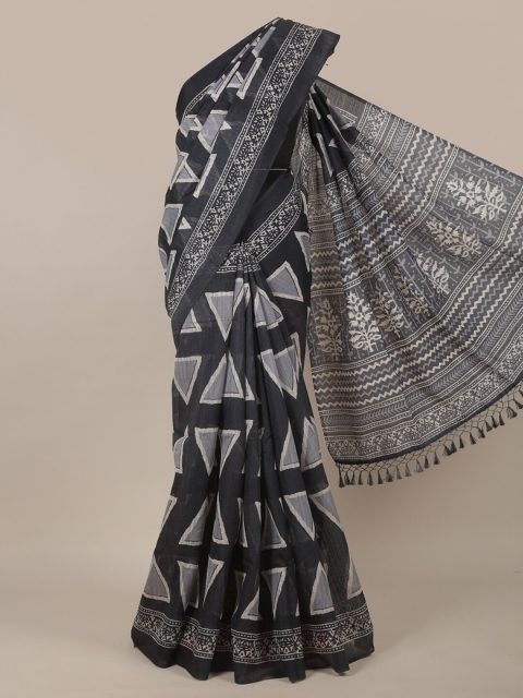 

Pothys Grey & Black Printed Jute Silk Saree