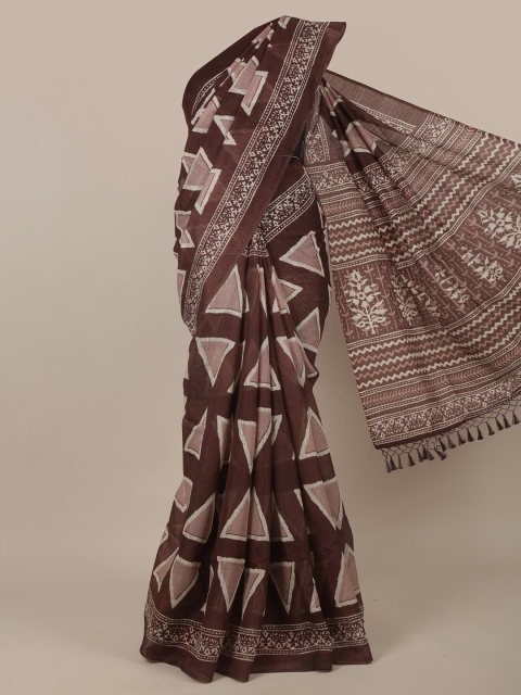 

Pothys Brown & Pink Printed Jute Silk Saree