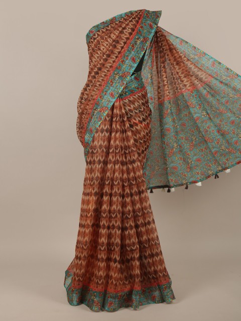 

Pothys Brown & Blue Ethnic Motifs Printed Saree