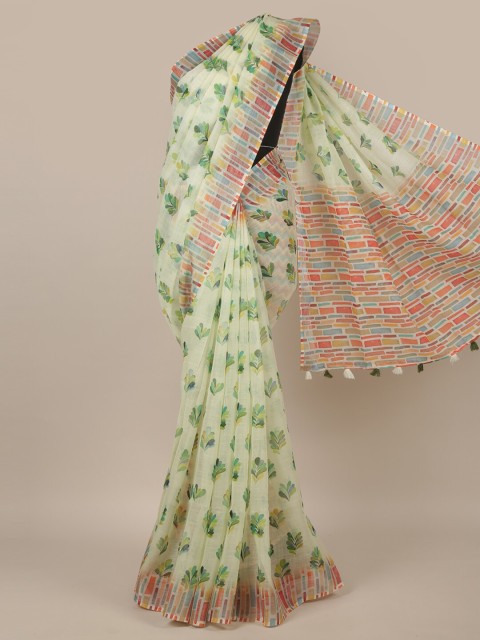 

Pothys Green & Red Floral Jute Silk Saree