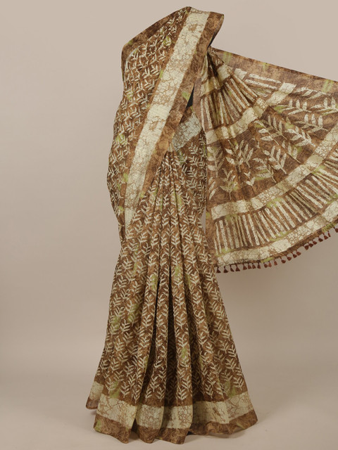 

Pothys Brown & Beige Floral Jute Silk Saree