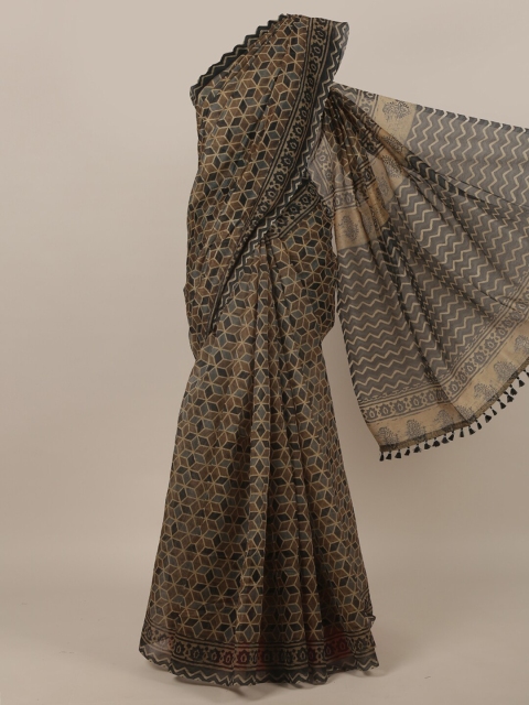 

Pothys Black & Grey Printed Jute Silk Saree