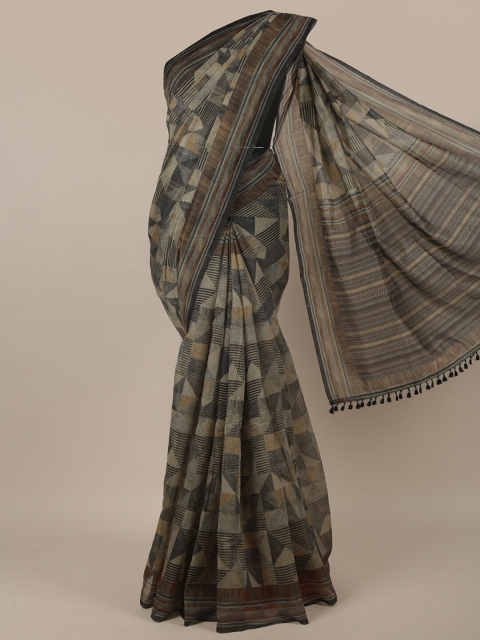 

Pothys Grey & Beige Printed Jute Silk Saree