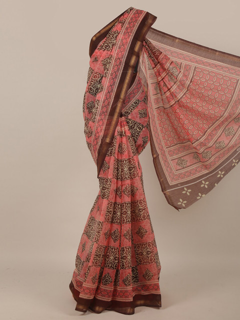 

Pothys Pink & Brown Floral Saree