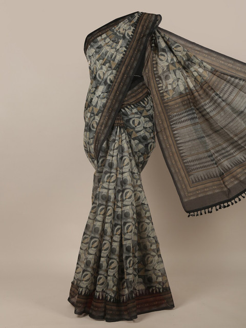 

Pothys Women Grey Printed Jute Silk Saree