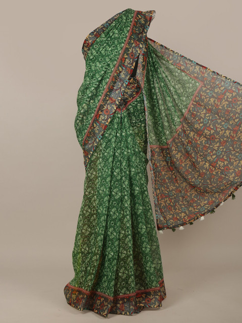 

Pothys Green & Red Floral Jute Silk Saree