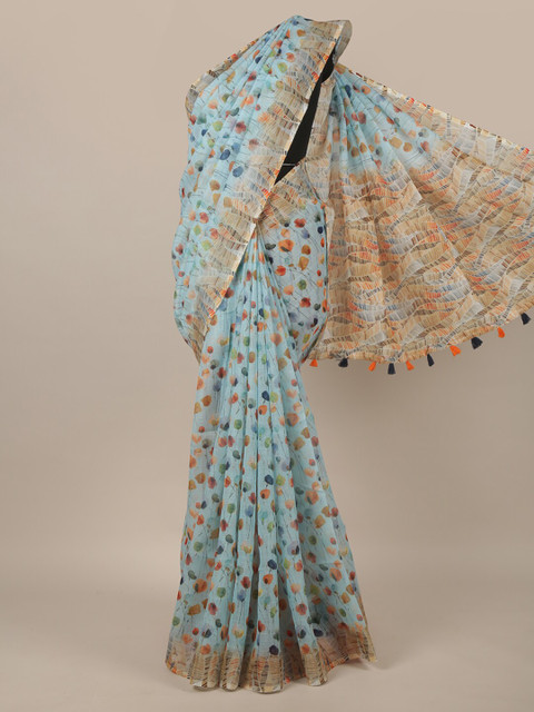 

Pothys Women Blue Printed Jute Silk Saree