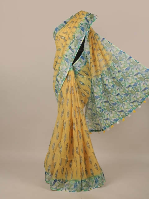 

Pothys Yellow & Green Printed Jute Silk Saree