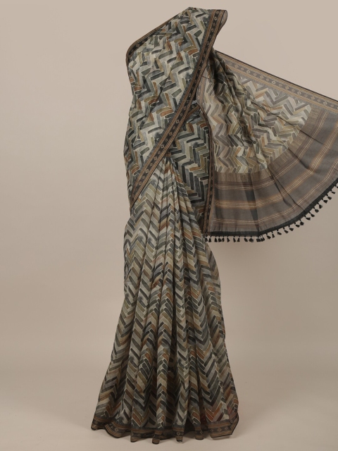 

Pothys Grey & Black Printed Jute Silk Saree