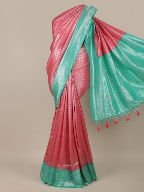 

Pothys Pink & Green Ethnic Motifs Jute Silk Saree