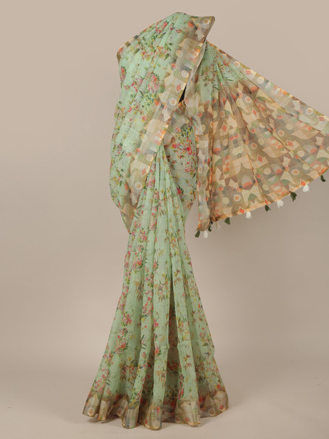 

Pothys Green & Beige Floral Printed Saree