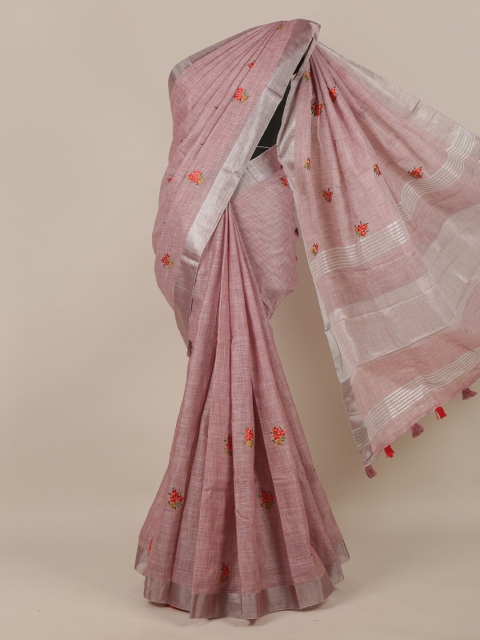 

Pothys Mauve & Red Floral Linen Blend Saree