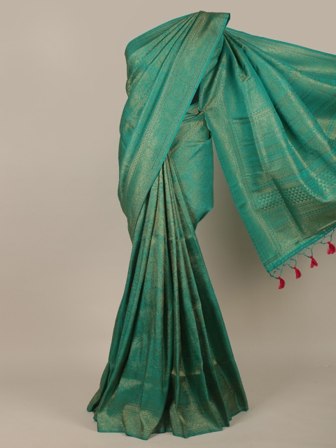 

Pothys Green & Gold-Toned Floral Zari Jute Silk Saree