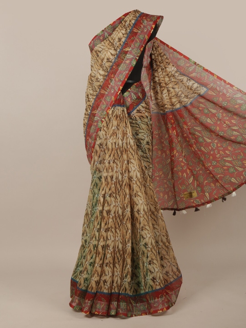 

Pothys Mustard & Maroon Floral Jute Silk Saree