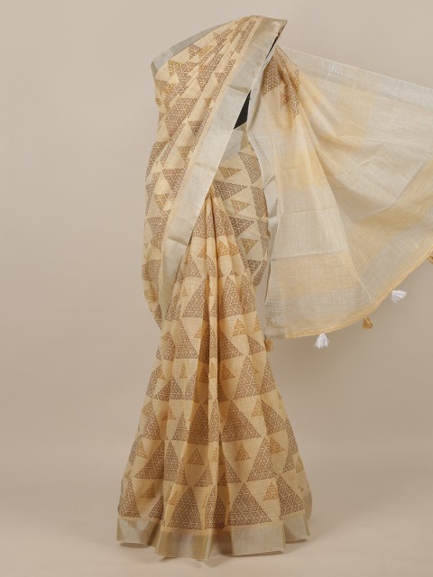 

Pothys Beige & Silver-Toned Zari Linen Blend Saree