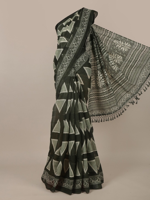 

Pothys Olive Green & White Jute Silk Saree