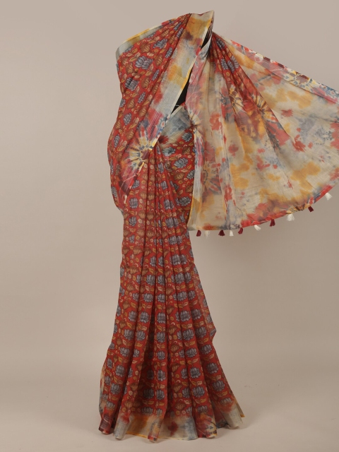 

Pothys Red Jute Silk Floral Printed Saree