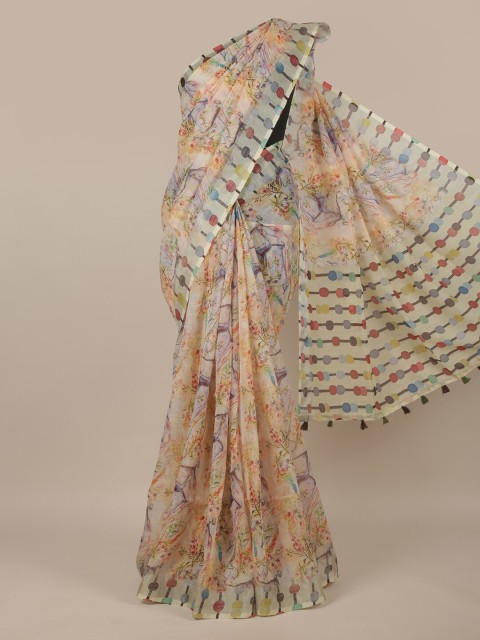 

Pothys Women Off White Printed Jute Silk Saree