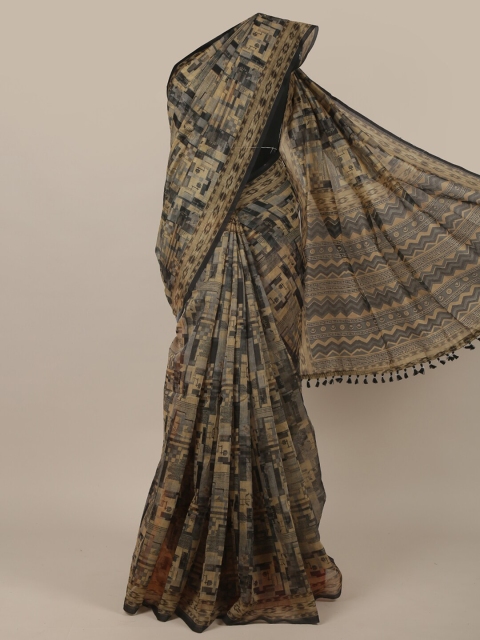 

Pothys Beige & Black Woven Design Jute Silk Saree