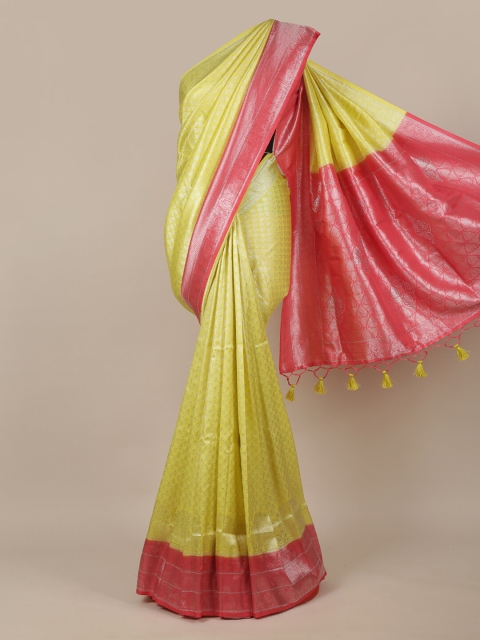

Pothys Yellow & Pink Ethnic Motifs Zari Jute Silk Saree