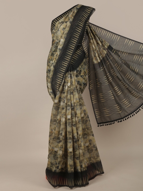 

Pothys Multicolour Jute Silk Geometric Printed Saree, Black