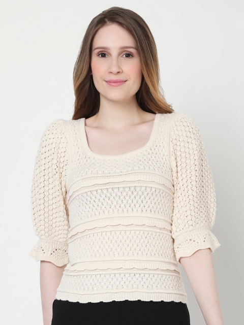 

Vero Moda Women Off White Self Design Pullover Sweater