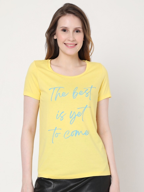 

Vero Moda Women Yellow & Teal Printed Round neck T-shirt