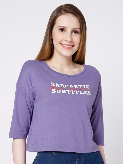 

Vero Moda Women Purple Typography Drop-Shoulder Sleeves T-shirt