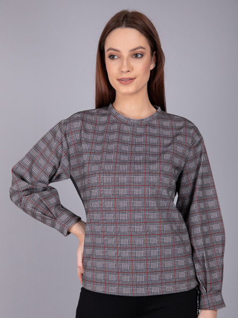 

Madame Grey & Red Checked Regular Top
