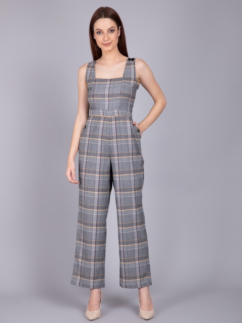

Madame Women Grey Checked Basic Jumpsuit