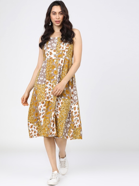

Tokyo Talkies Mustard Yellow Floral Midi Dress