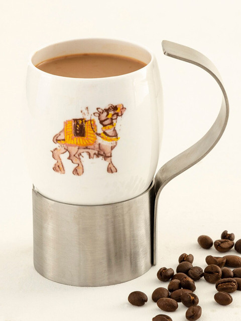 

Home Centre White & Yellow Printed Ceramic Glossy Cups 250 ml